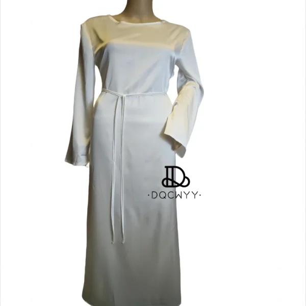 Womens Dress 2024 Long Dresses White Slightly Transparent Round Neck Satin Flare Sleeve Lace Up Evening Party Dresses Sexy Dress - Image 6