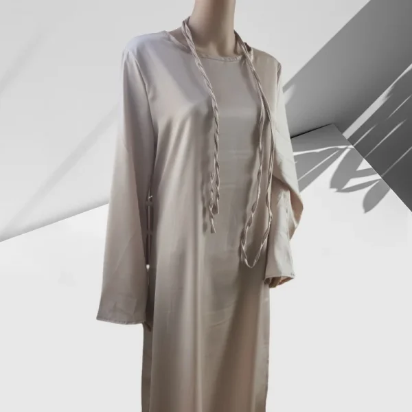 Womens Dress 2024 Long Dresses White Slightly Transparent Round Neck Satin Flare Sleeve Lace Up Evening Party Dresses Sexy Dress - Image 2