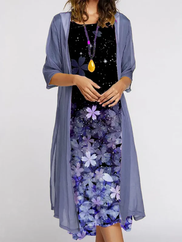 2024 Europe and the United States autumn new women's long dress two-piece set of floral print round neck suit petticoat - Image 3