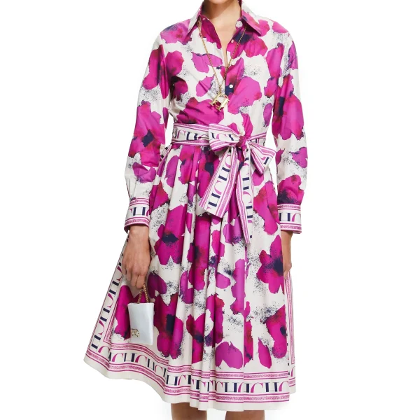 CHCH Women Vintage Print Maxi Dress Elegant Long Sleeves High Split Slim Dresses 2024 New Lady Vocation Vestidos