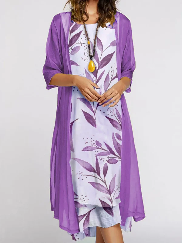2024 Europe and the United States autumn new women's long dress two-piece set of floral print round neck suit petticoat - Image 5