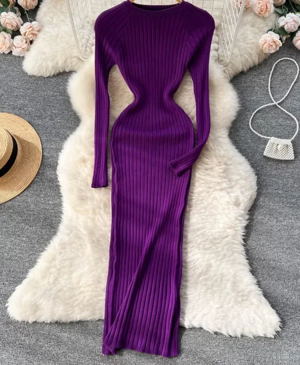 Women Autumn Knitted Dress O Neck Sexy Slim Elastic Oversized Basic Bodycon Long Dress Winter knit Warm Sweater Dresses