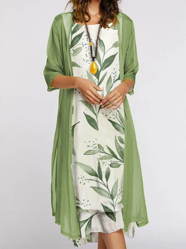 2024 Europe and the United States autumn new women's long dress two-piece set of floral print round neck suit petticoat - Image 4